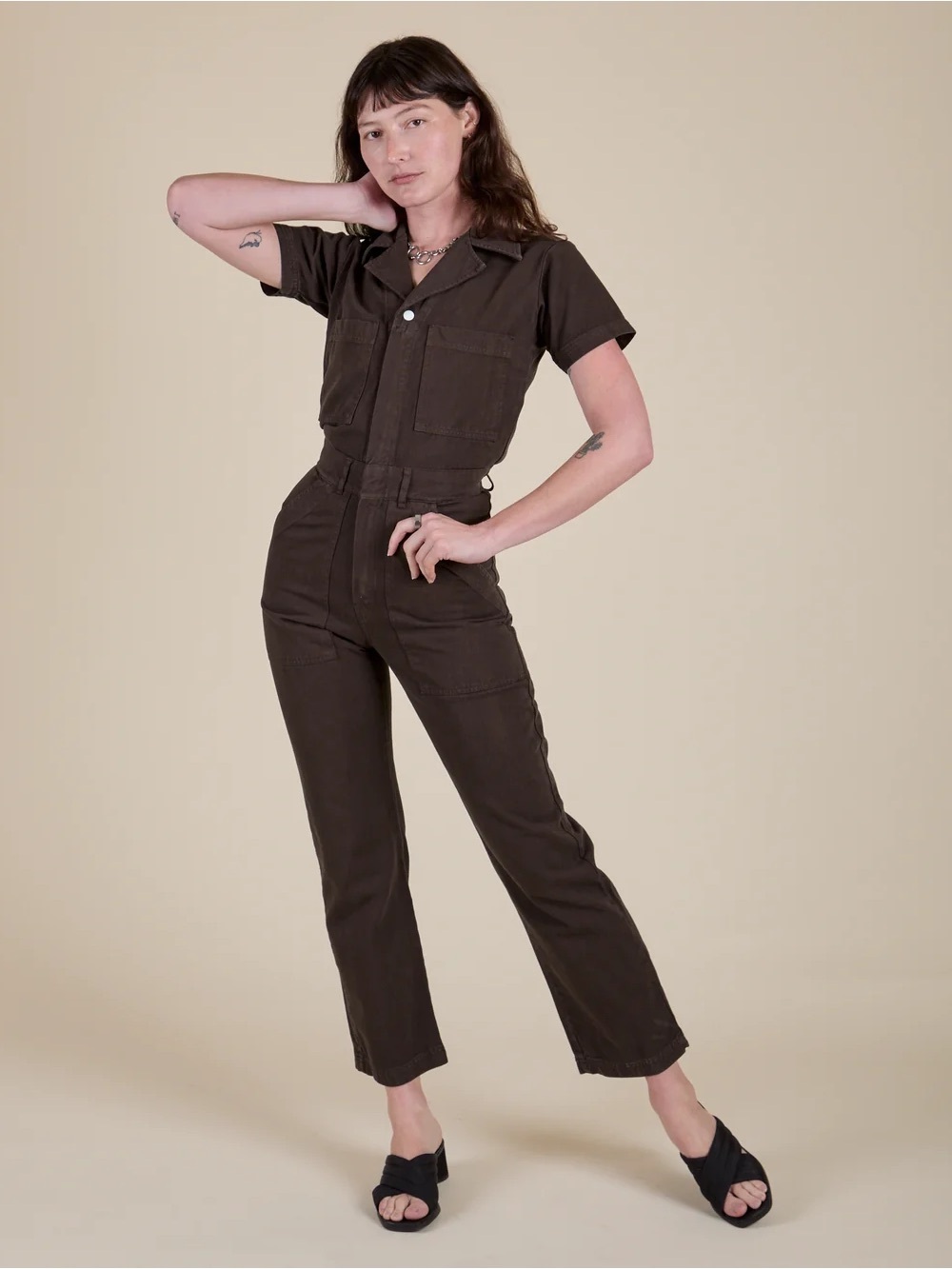 Big Bud Press Short-Sleeve Utility Jumpsuit in Brown